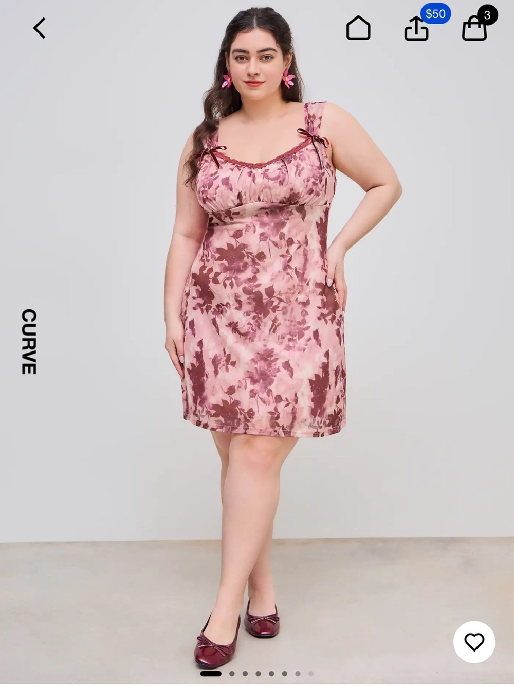 Cider Mesh Floral Knotted Lace Trim Mini Dress 2XL (US 20) Pink